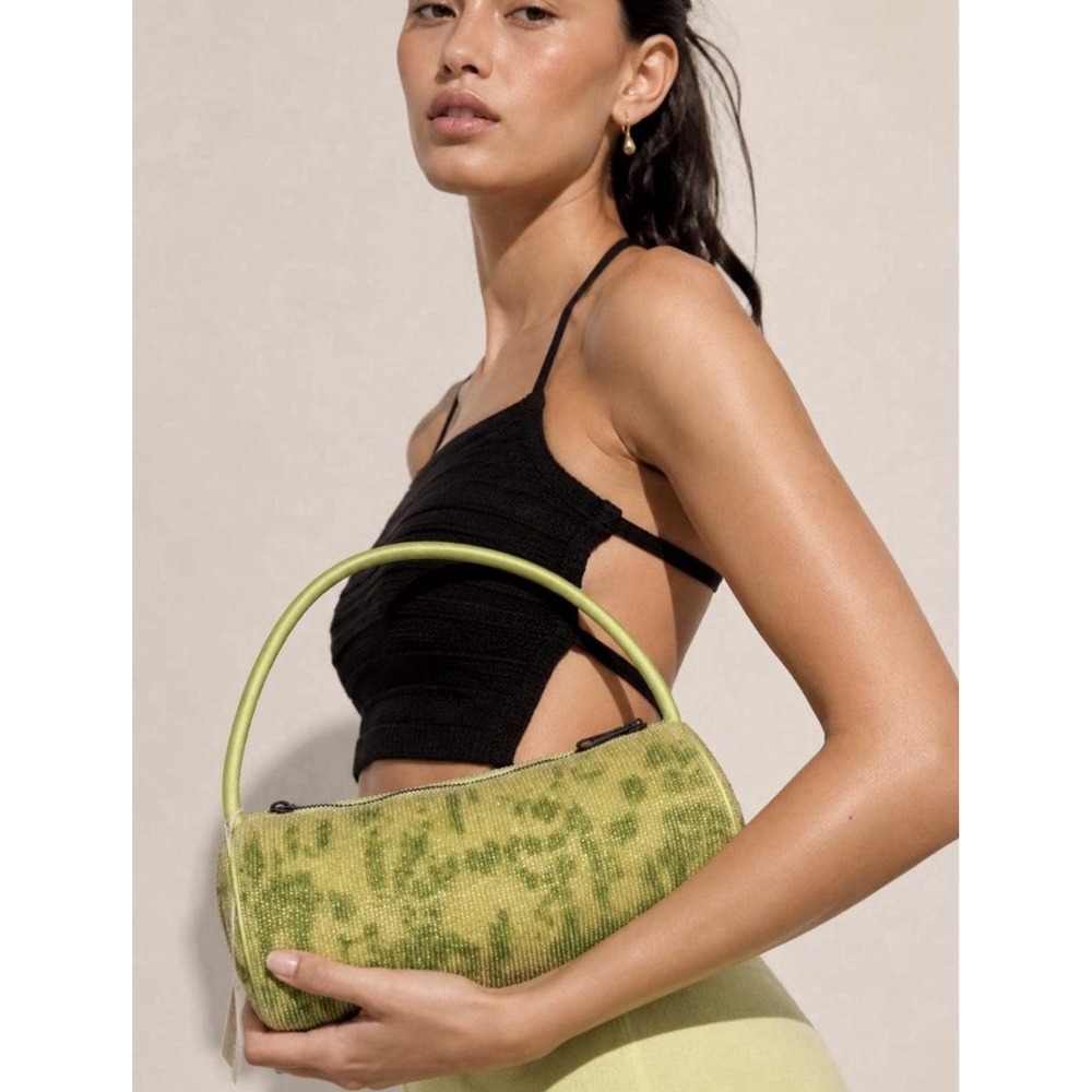 Free People Bailey Beaded Barrel Mini Shoulder Bag NWT Green Boho